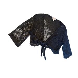 Pretty Woman Black Open Knit Sequin Sparkle Wrap Cardigan One Sz Goth Whimsygoth